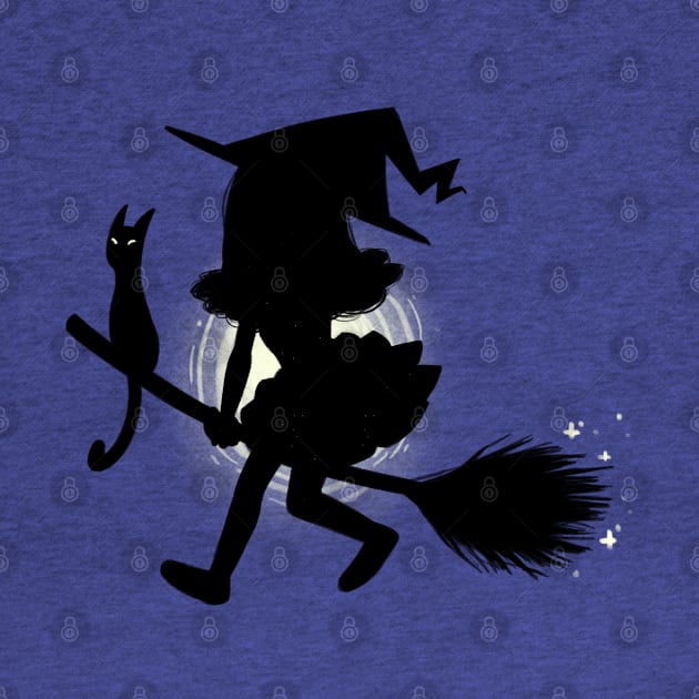 Cute Little Witch on a Broom - Silhouette Design by nuvvola